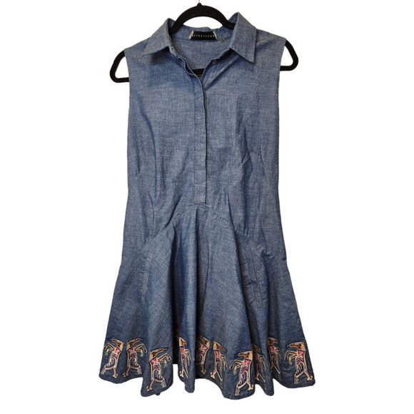 Elle Sasson Betty Sleeveless Shirtdress blue horses abstract size 40 8 medium - Picture 2 of 9